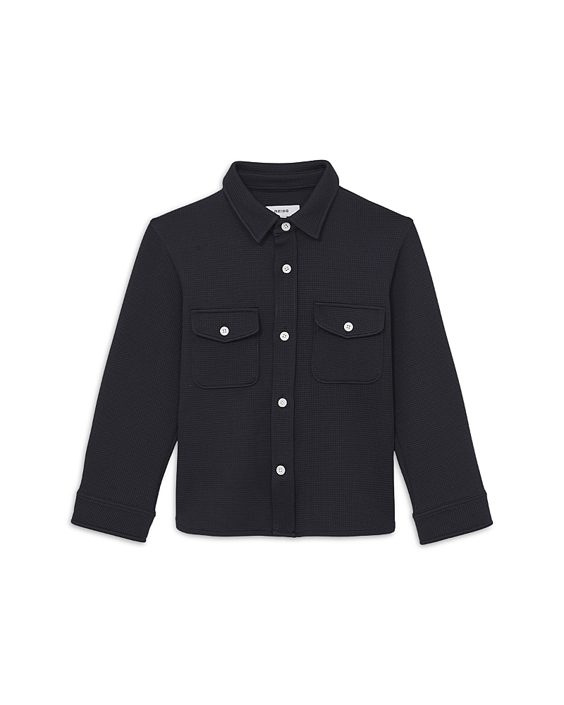 Reiss Boys' Alabastor Waffle Textured Shirt Jacket - Little Kid In Black