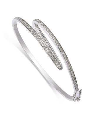 Diamond Inside Out Round & Baguette Bangle Bracelet in 14K White Gold, 1.0 tcw