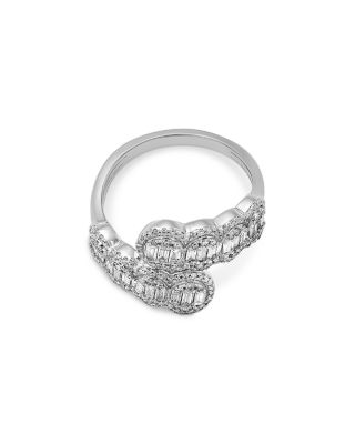 Diamond Round & Baguette Cluster Bypass Ring in 14K White Gold, 0.75 tcw