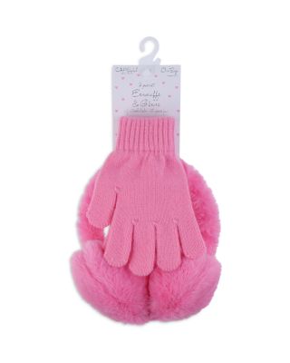 Girls' Oversized Heart Faux Fur Earmuffs with Adjustable Faux Fur Halo & Gloves Set - Big Kid