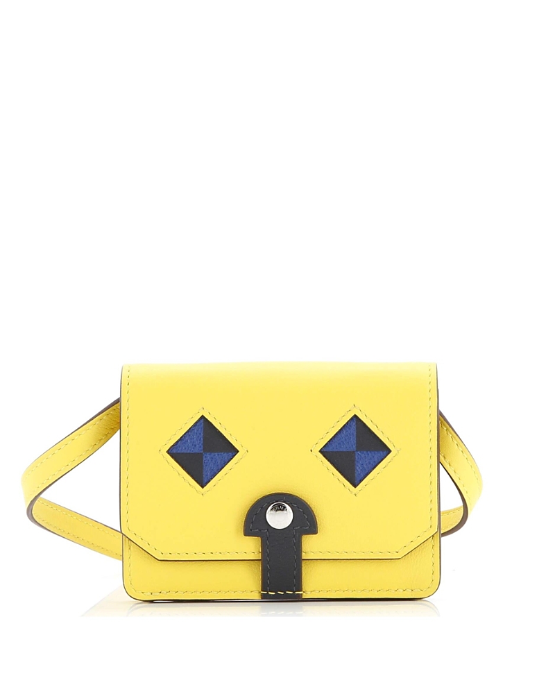 Pre-owned Pre-owned Hermes Hermes Chien Card Holder With Strap Swift And Chevre Mysore In Yellow