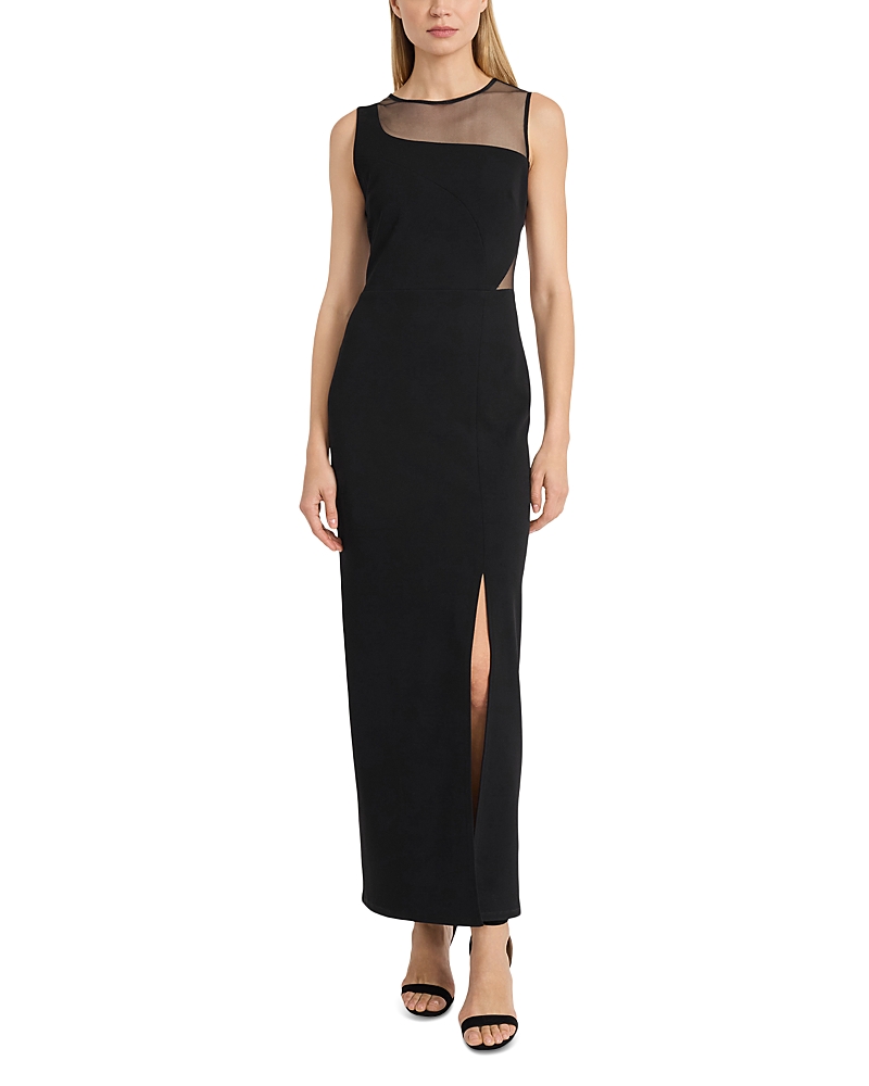 Donna Morgan Asymmetric Illusion Dress In Black