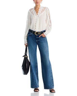 Miguel Lace Inset Silk Blouse