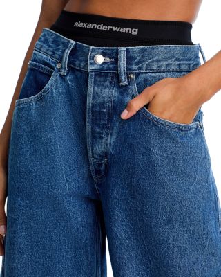 Prestyled High Rise Oversized Jeans With Logo Elastic in Deep Blue