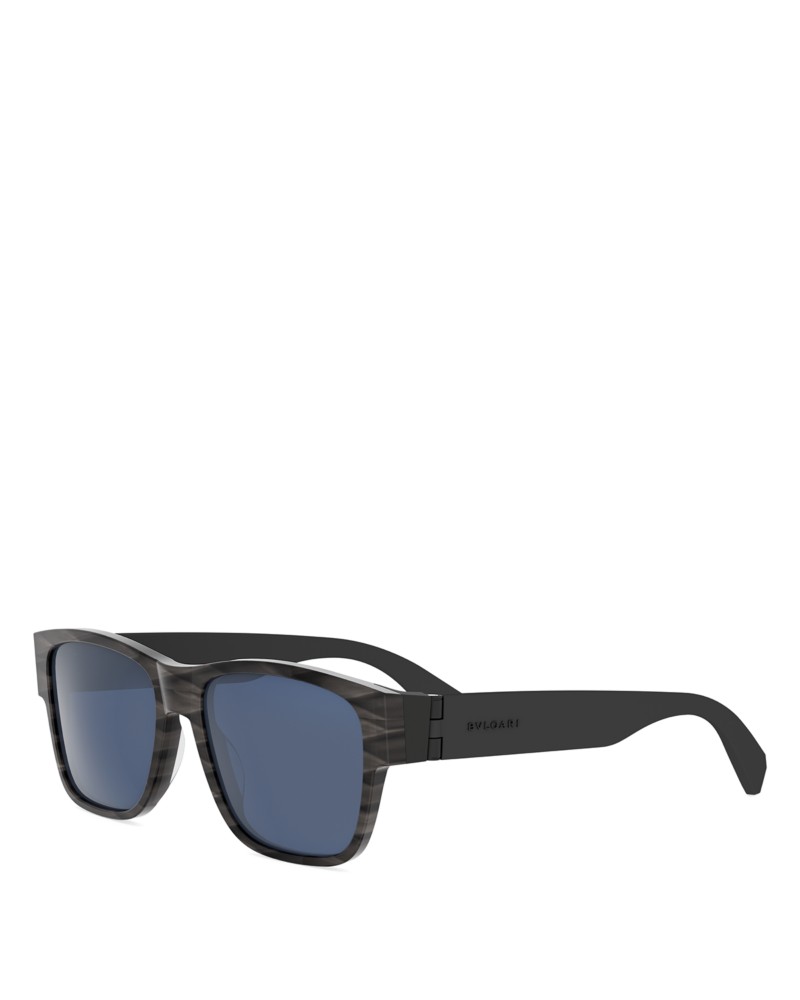 Bvlgari Aluminium Geometric Sunglasses, 56mm in Grey Horn/Solid Blue