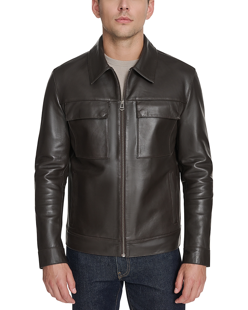 Cole Haan Zip Front Jacket In Brown