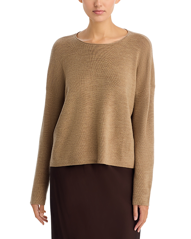 Eileen Fisher Crewneck Wool Sweater In Brown