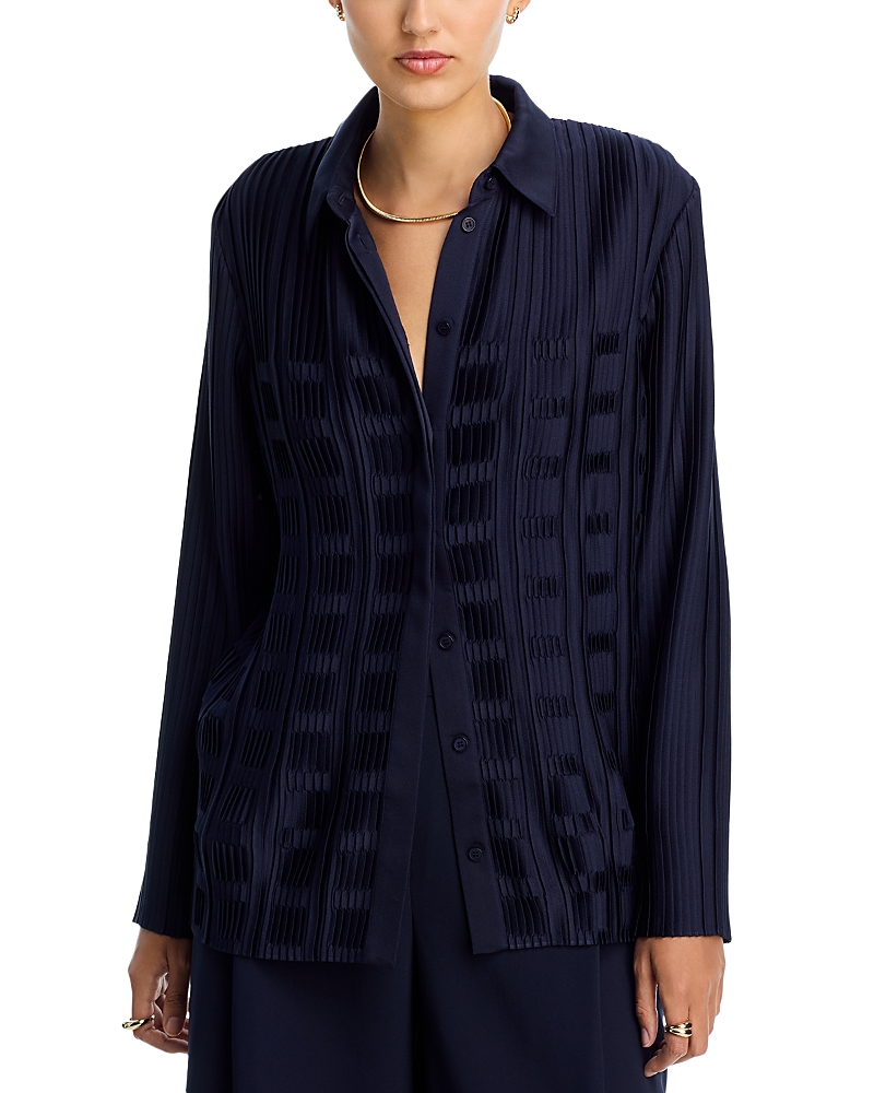 Lafayette 148 Plisse Blouse In Blue