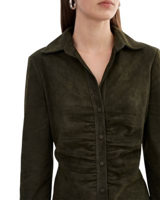 Ruched Collared Suede Shirt