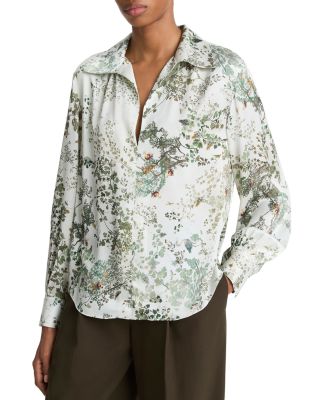 Grape Vine Placed Smocked Silk Blouse  