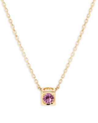 18K Yellow Gold Le Cube Diamont Pink Sapphire Solitaire Cube Pendant Necklace, 15.75-17.72"