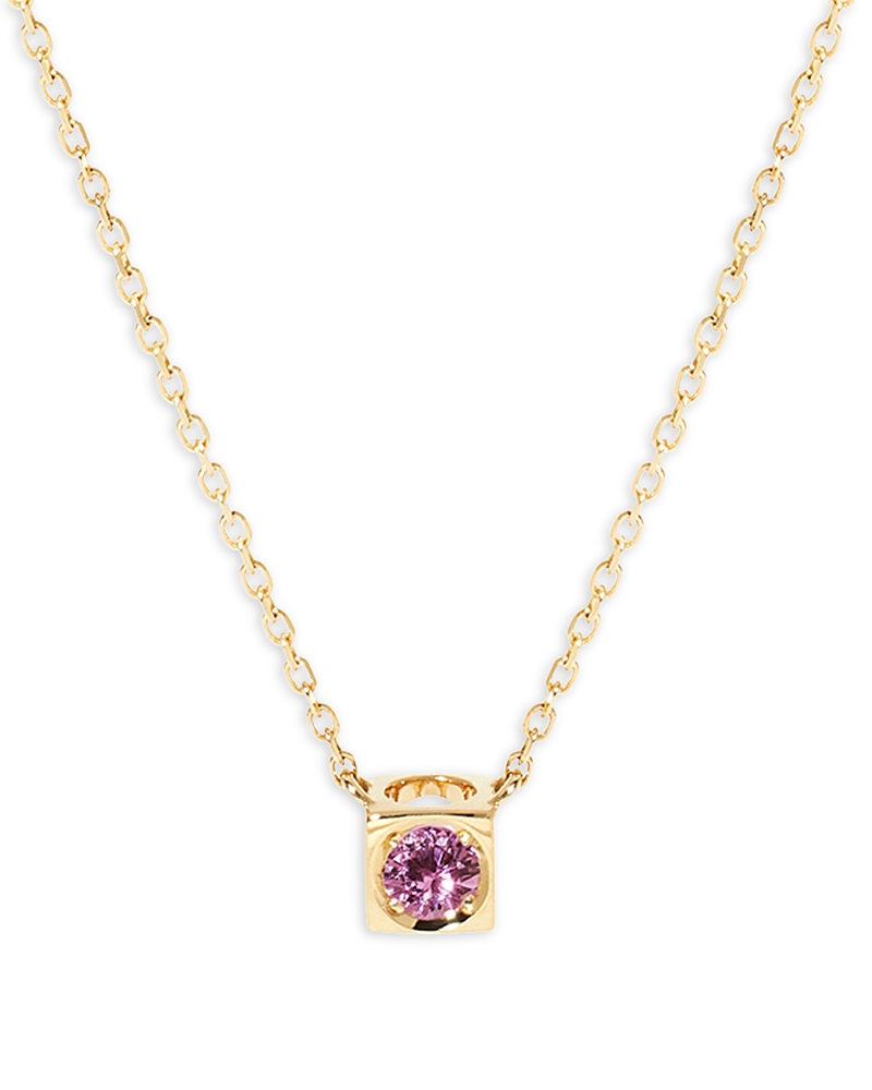 Dinh Van 18k Yellow Gold Le Cube Diamont Pink Sapphire Solitaire Cube Pendant Necklace, 15.75-17.72 In Gold