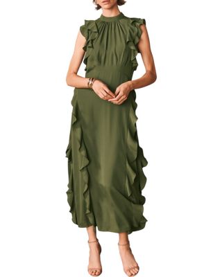 Women's High Neck Ruffle Maxi Dress