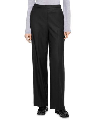 Wide Leg Pull On Full Length Pants in Wool