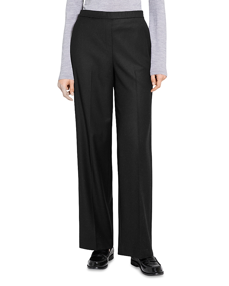 Theory Wide Leg Pull On Full Length Pants In Wool In Black