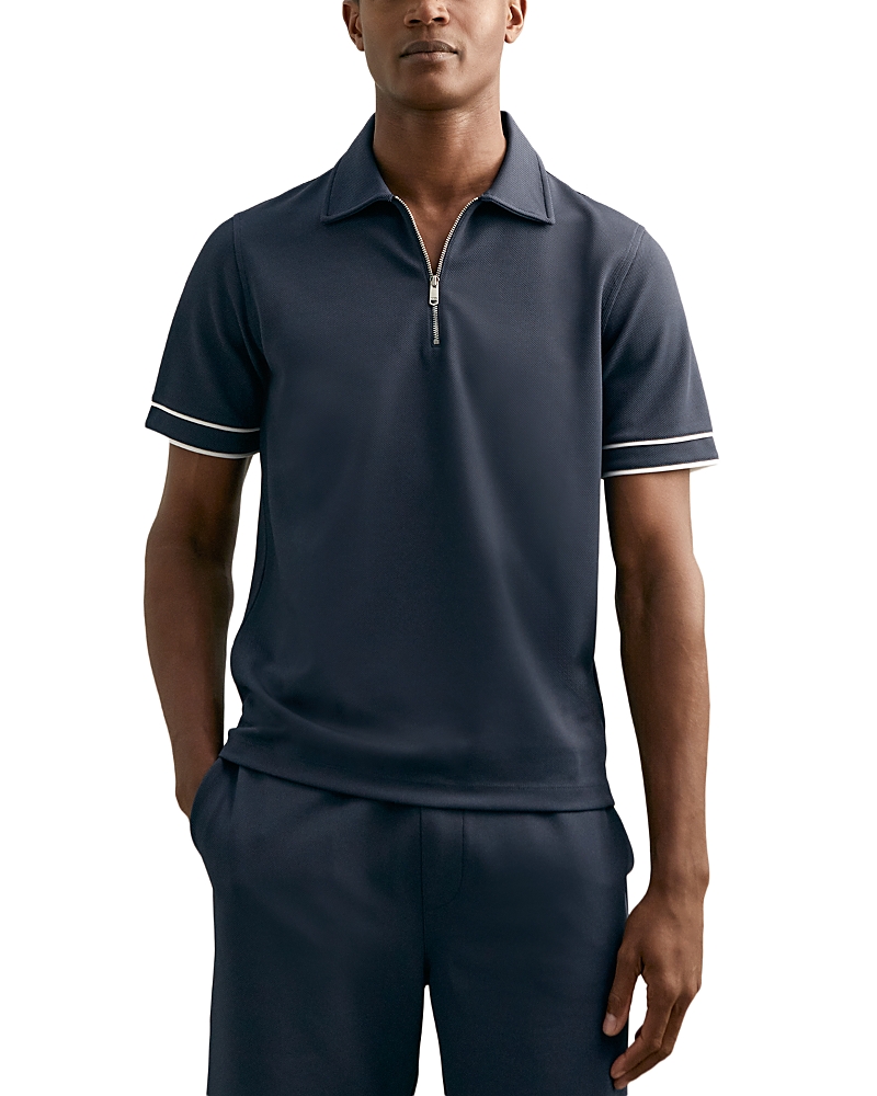 Reiss Textured Zip Polo Shirt In Blue