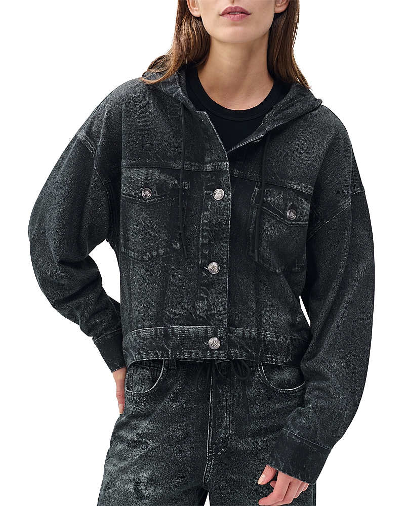 Rag & Bone Miramar Terry Hooded Trucker Jacket In Black