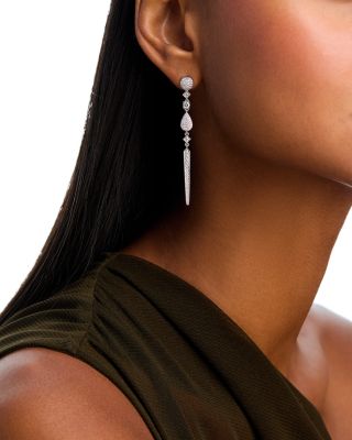 Diamond Pav&eacute; Linear Drop Earrings in 14K White Gold, 1.4 tcw