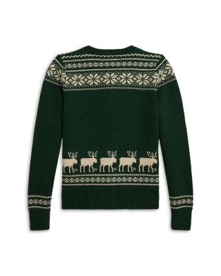 Girls' Fair Isle Reindeer Cotton Blend Cardigan - Big Kid