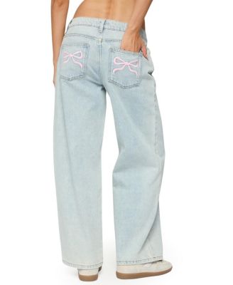Petite Bow Pocket Relaxed Light Rinse Wash Jeans