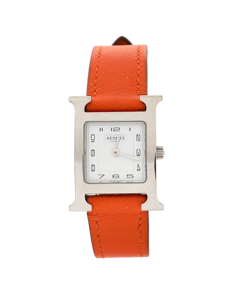 Pre-owned Pre-owned Hermes Hermes Heure H Quartz Watch In Stainless Steel And Leather 21mm In White