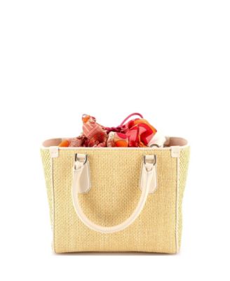 Medium Fringe Logo Convertible Tote Raffia with Leather