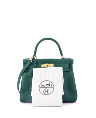  Kelly 28 Handbag Green Clemence with Gold Hardware