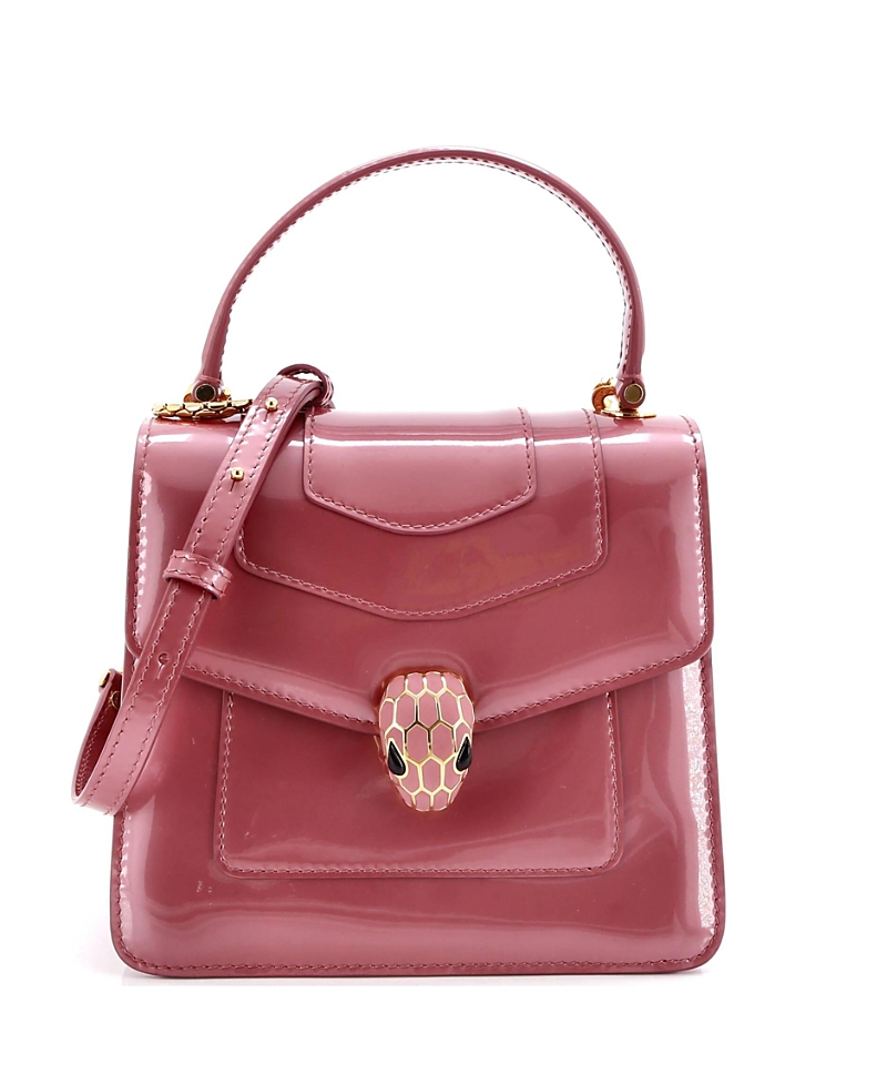 Pre-owned Pre-owned Bvlgari Bvlgari Small Serpenti Top Handle Bag Patent In Pink