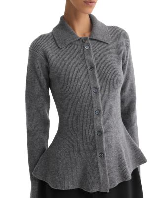 RÓHE - Wool Cashmere Peplum Rib Cardigan