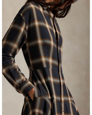 Plaid Twill Paneled Shirtdress
