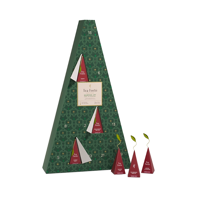 Tea Forte Warming Joy Herbal Advent Calendar, 24 Pyramid Infusers In Green