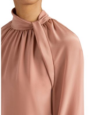 Dakota Silk Mock Neck Blouse with Long Lantern Sleeves