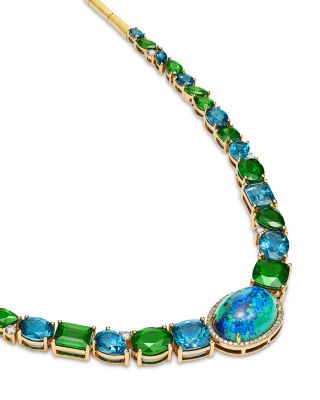 Multi Gemstone Statement Necklace in 14K Yellow Gold, 18"