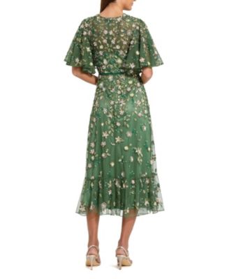 Floral Embellished Flutter Sleeve Midi Dress