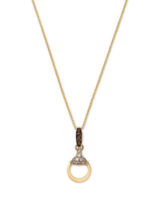 Multicolor Diamond Drop Circle Pendant Necklace in 14K Yellow Gold, 0.22 tcw