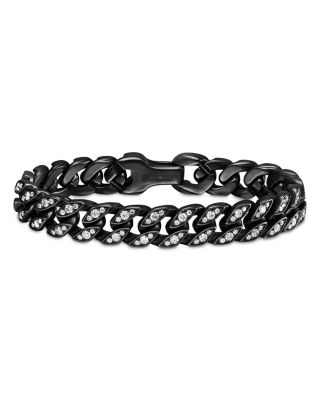 Men's Curb Chain Bracelet in Black Titanium with Diamonds, 11.5mm