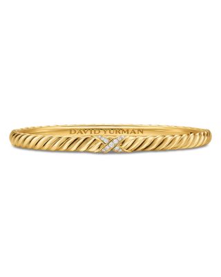  Sculpted Cable X Bracelet in 18K Yellow Gold with Diamonds, 4.6mm