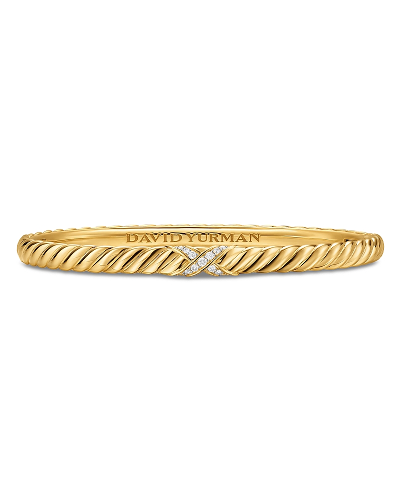 Sculpted Cable X Bracelet in 18K Yellow Gold with Diamonds, 4.6mm