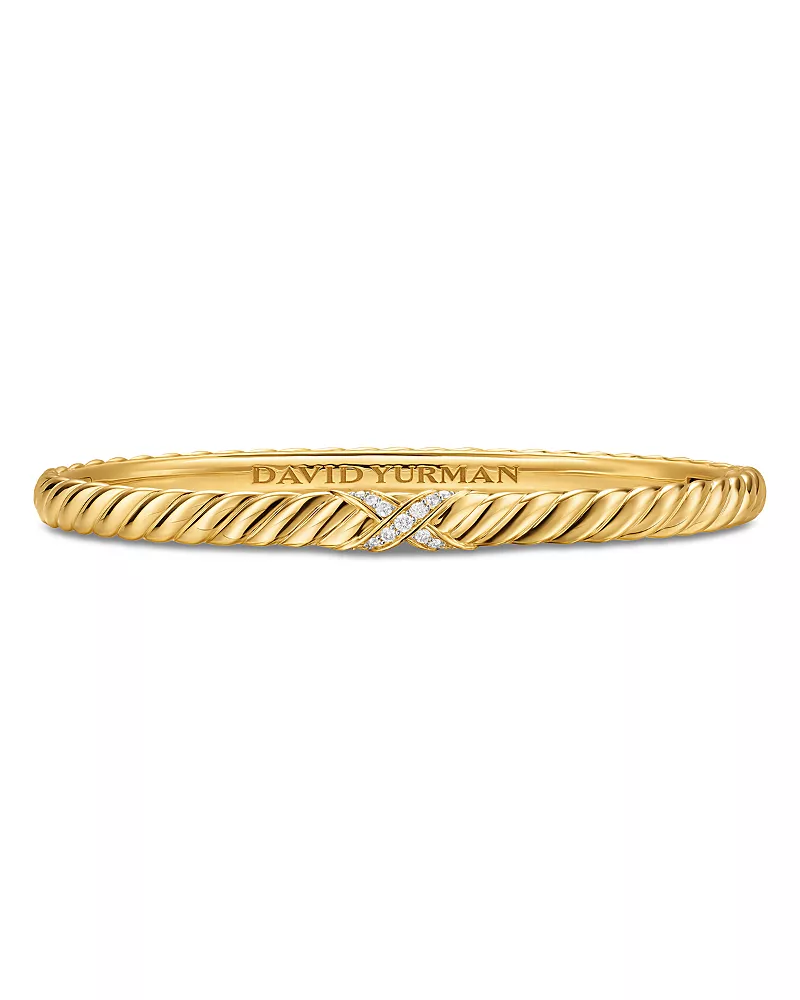 Sculpted Cable X Bracelet in 18K Yellow Gold with Diamonds, 4.6mm