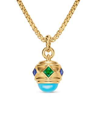 Renaissance&reg; Amulet in 18K Yellow Gold with Turquoise, Tsavorite and Tanzanites, 29mm