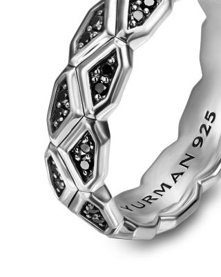 Men&#39;s Hex Band Ring in Sterling Silver with Black Diamonds, 6mm