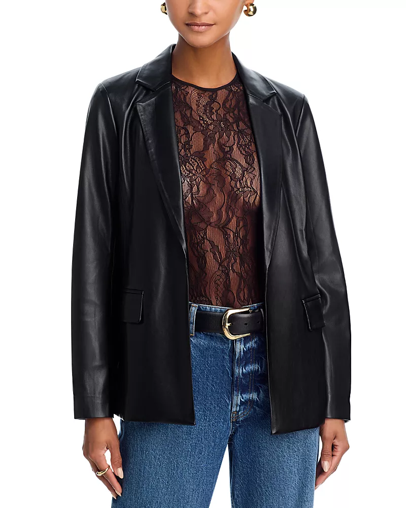 Aqua Faux Leather Open Blazer - Exclusive