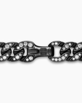 Men's Curb Chain Bracelet in Black Titanium with Diamonds, 11.5mm