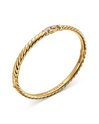 Sculpted Cable Buckle Bracelet in 18K Yellow Gold with Diamonds, 4.6mm