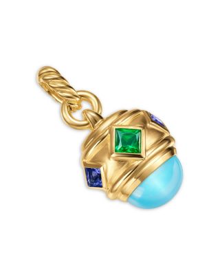 Renaissance&reg; Amulet in 18K Yellow Gold with Turquoise, Tsavorite and Tanzanites, 29mm