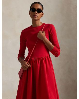 ralph lauren red dress Floral Wrap Midi Fully Lined Jersey midi dress
