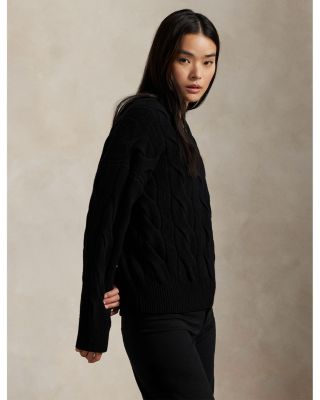 Cable Knit Wool Cashmere V-Neck Sweater