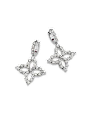 18K White Gold Diamond Princess Outline Diamond Flower Drop Earrings