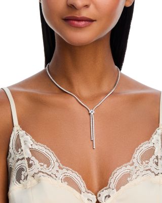 Diamond Flower Lariat Necklace in 18K White Gold, 9.38 tcw