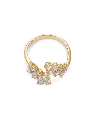 Diamond Pear Leaf Inspired Bypass Ring in 18K Yellow Gold, 1.27 tcw